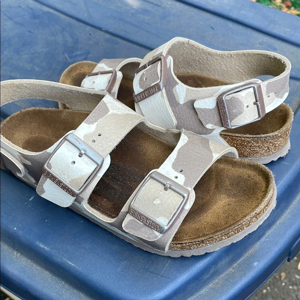 Birkenstock Kids' Two-Strap Camouflage Sandals in Beige
